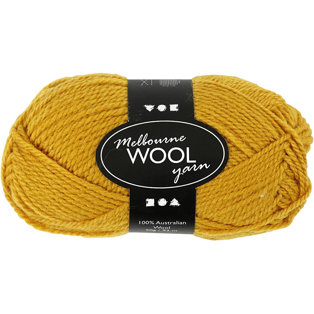 Filato di lana melbourne della Creativ Company, l: 92 m, giallo scuro, 50 g 1 gomitolo