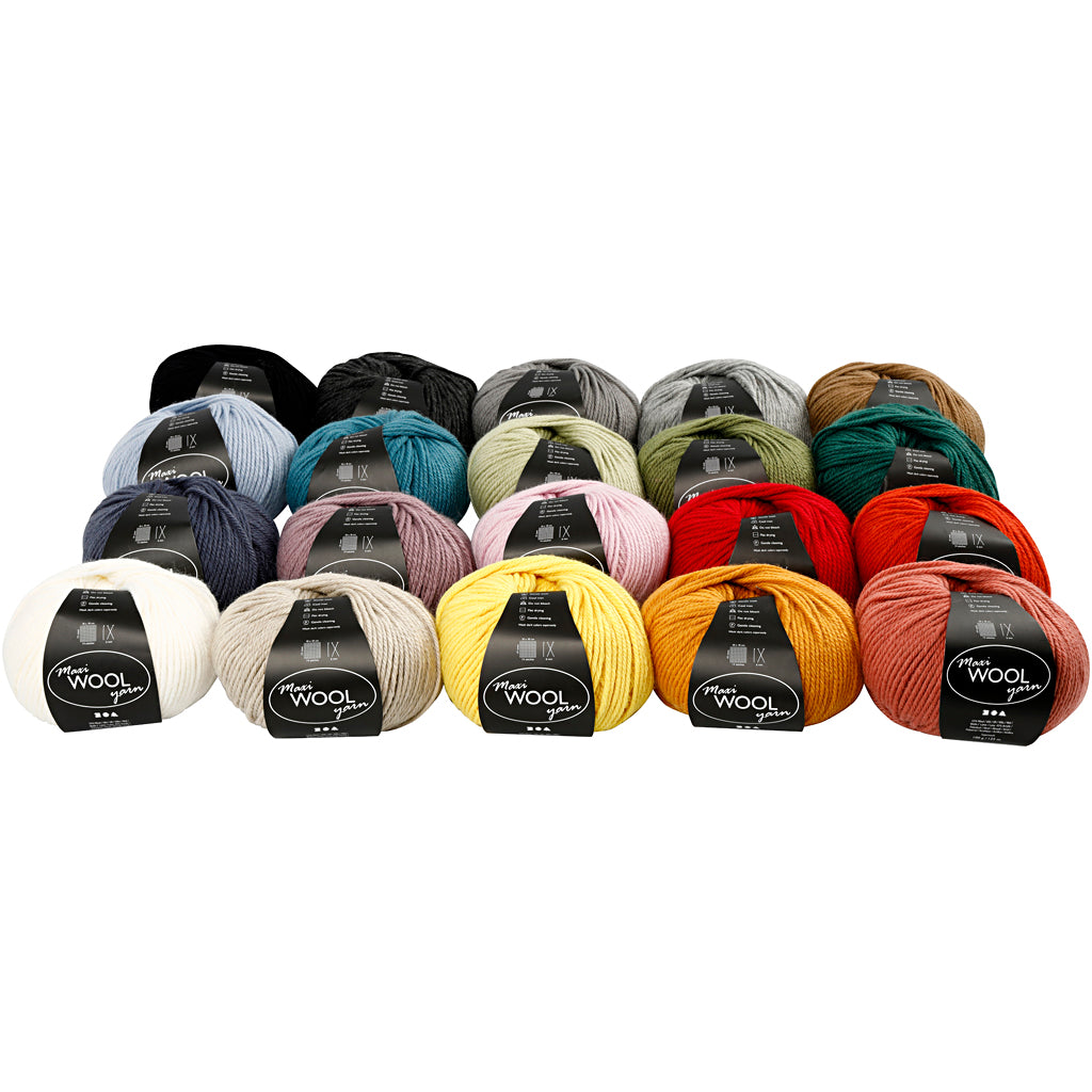 Creativ company wool yarn, l: 125 m, various colors, 20x100 gr 1 box