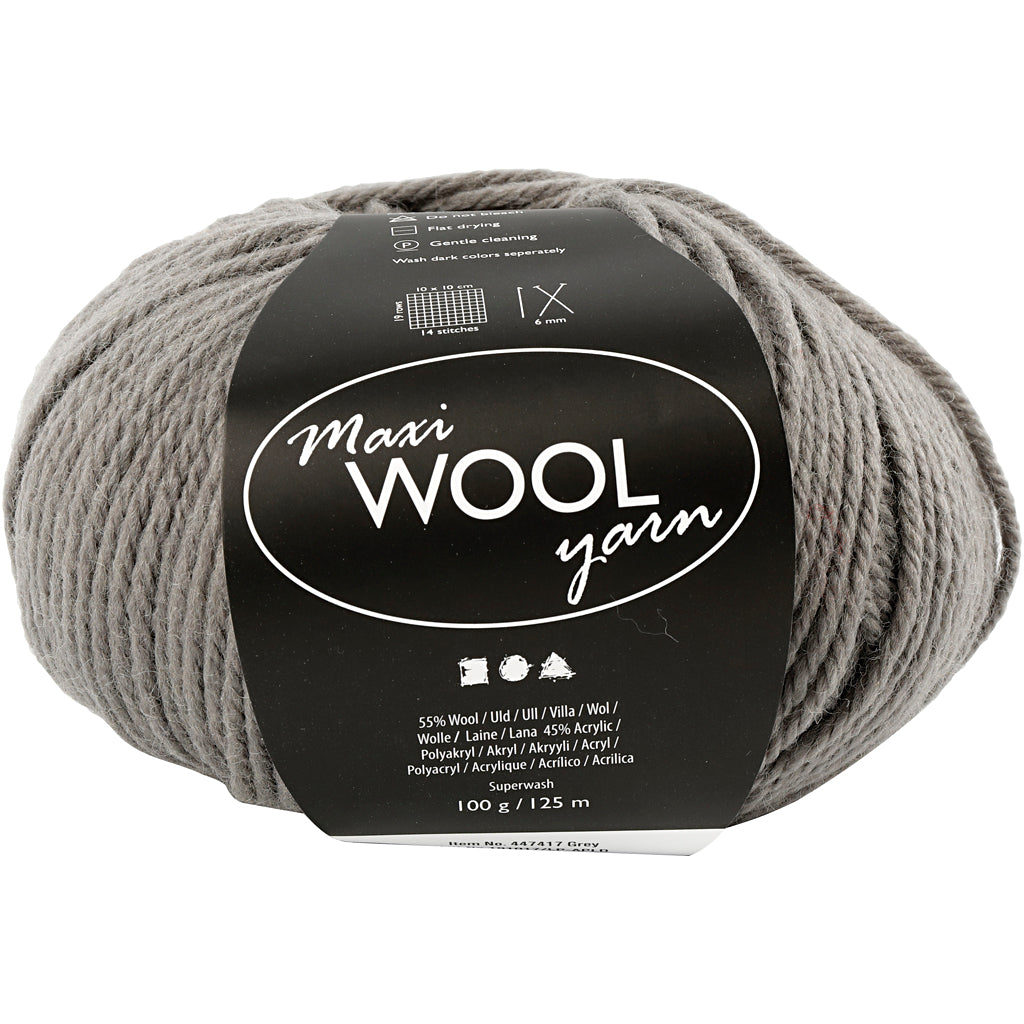 Hilo de lana Creativ company, l: 125 m, gris, 100 gr 1 ovillo