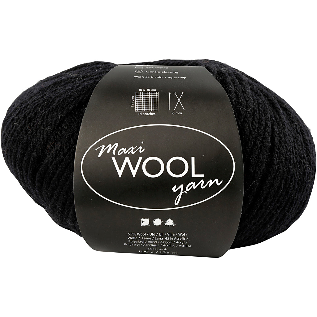Hilo de lana Creativ company, l: 125 m, negro, 100 g 1 ovillo