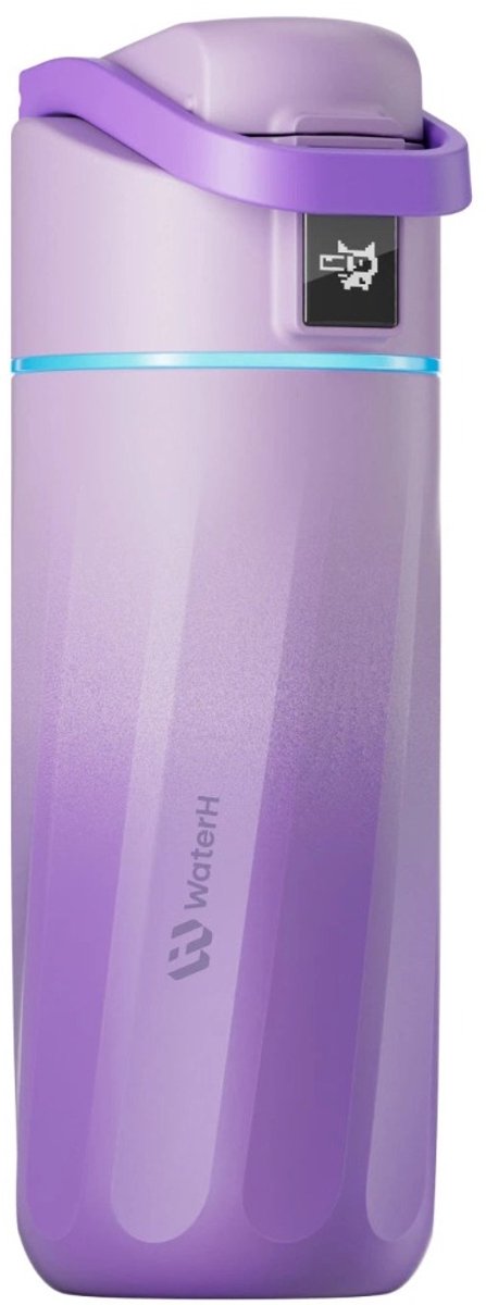 Waterh boost kids - stalen drinkfles voor kinderen met herinnering om water te drinken - waterfles voor kinderen - dubbelwandige isolerende stalen drinkfles - wijde opening lekvrij - 475ml - paars
