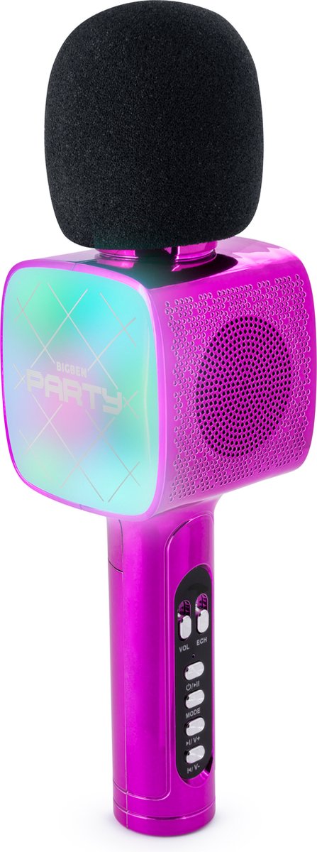 Microfono karaoke per feste Bigben per bambini - con LED + Bluetooth - rosa