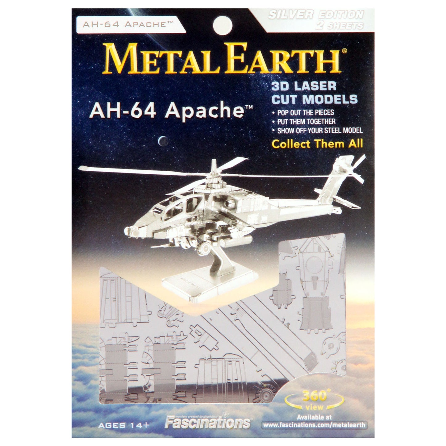 Eureka Metal Earth AH-64 Apache Silver Edition