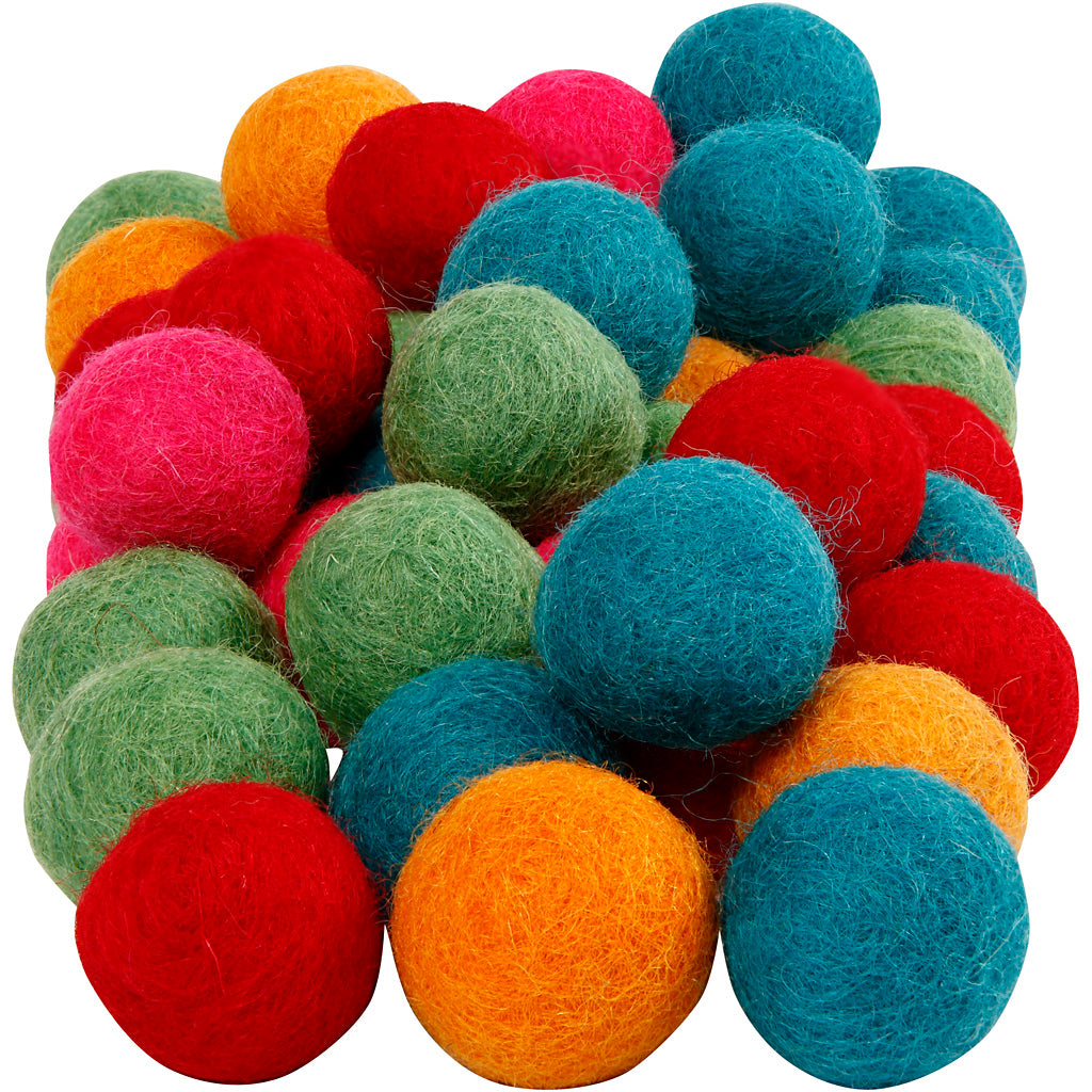 Perline in lana Creative Company, d 20 mm, colori forti, 64 pezzi 1 scatola