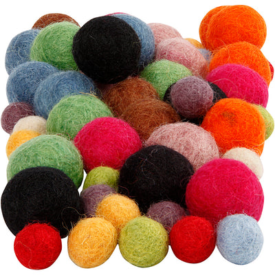 Cuentas de lana Creativ company, d 10+20 mm, varios colores, 52 piezas, 1 caja