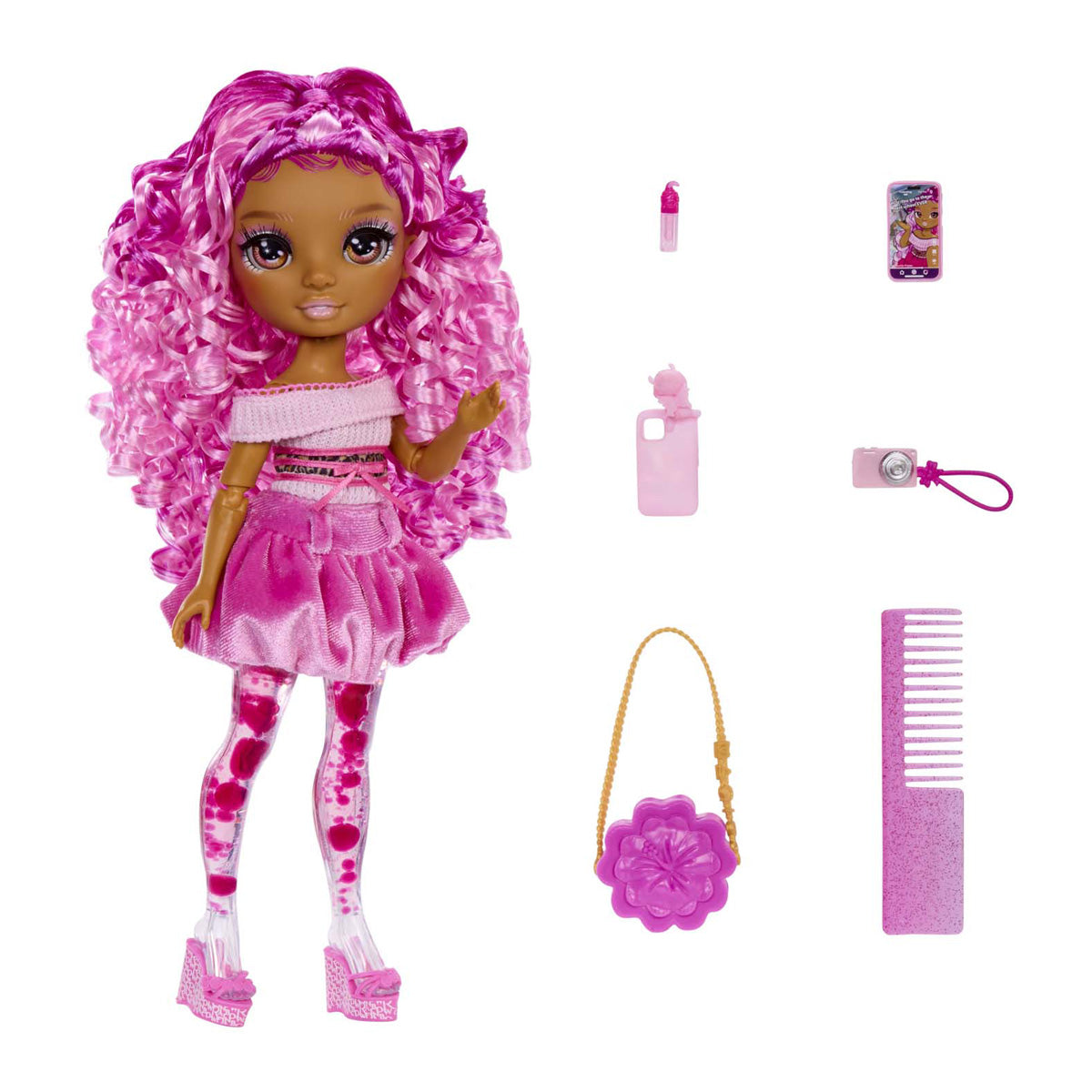 Mga entretenimiento arcoíris alto brillo muñeca de moda rosa