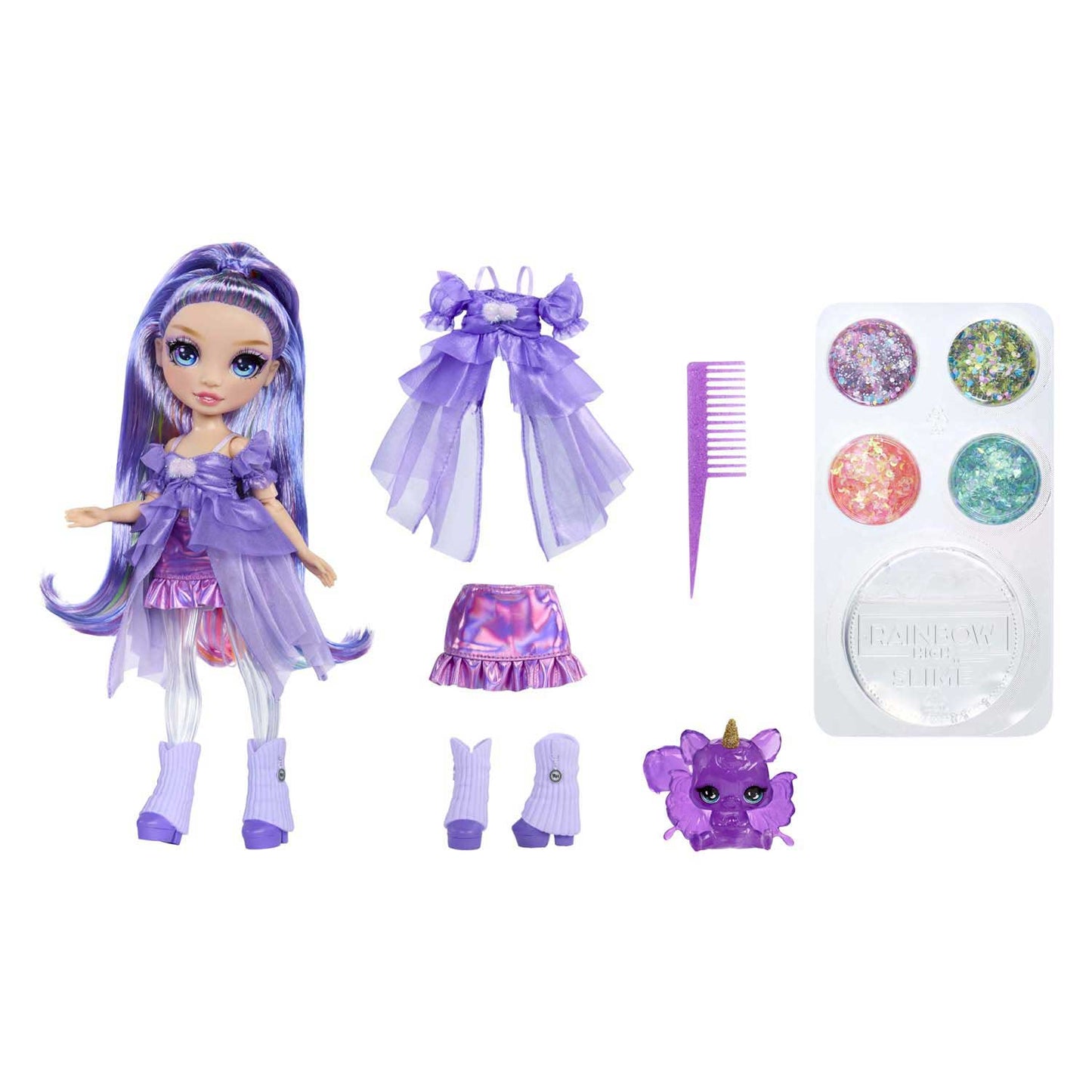 Rainbow High Rainbow Shimmers con Violeta de muñeca de moda delgada (púrpura)