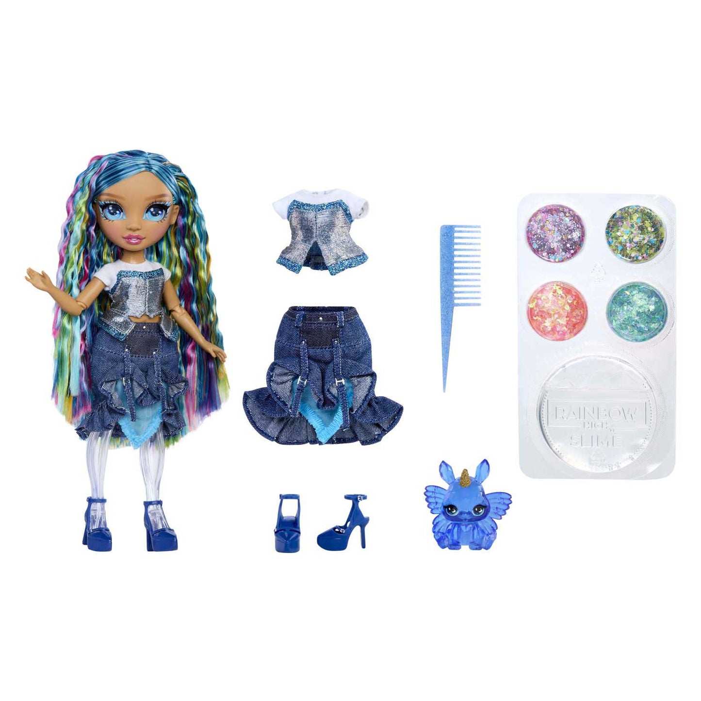Mga entertainment arcobaleno alto arcobaleno luccica con melma moda bambola skyler (blu)