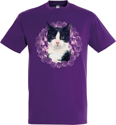 Camiseta Cat en blanco y negro Purple