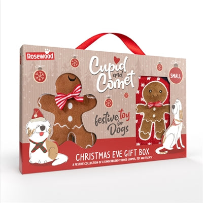 Paquete de regalo de Nochebuena Cupid Comet con bocadillos de juguete de suéter