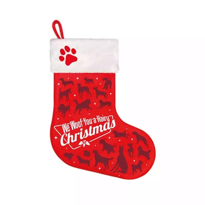 Un montón de regalos calcetín de Navidad woof peludo rojo de Navidad