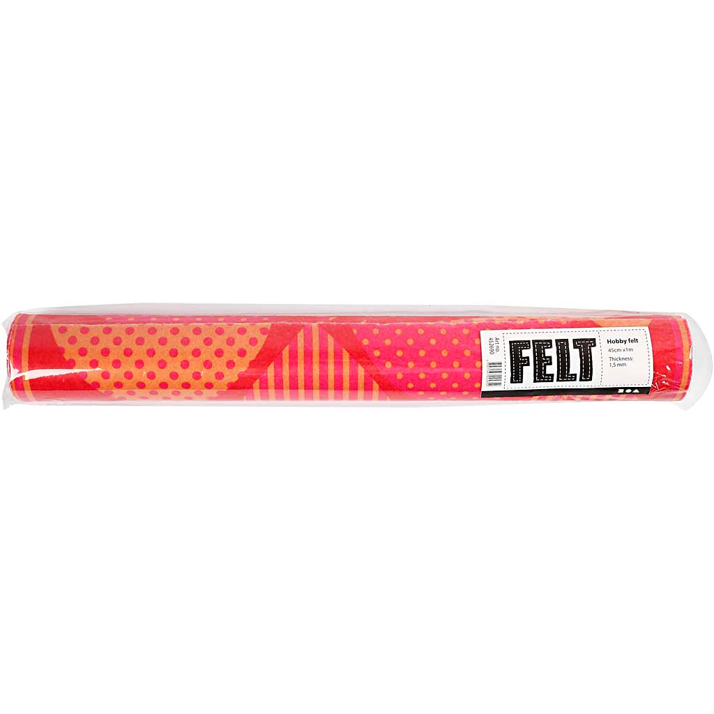 Creative Company Felt with Motorifs, B: 45 cm, spessore 1,5 mm, 180-200 gr, arancione, rosso, 1 m 1 rotolo