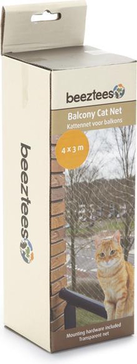 Rete per gatti Beeztees - rete per gatti per balcone - facile da fissare - trasparente - 4x3 m
