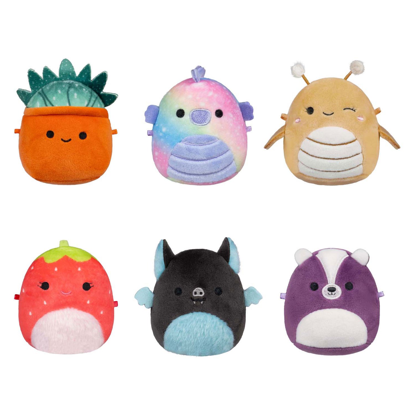 Squishmallows coccolone peluche micromallows - greer, sloan, smeraldo, oz, scarlet, ald, confezione da 6