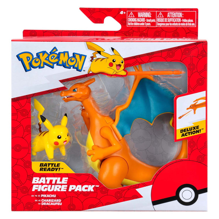 Set di personaggi Jazwares Pokemon Battle - Glurak e Pikachu - 2 pezzi.