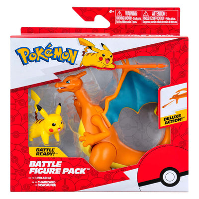 Jazwares pokémon battle feature figure set - glurak and pikachu - 2 pcs.