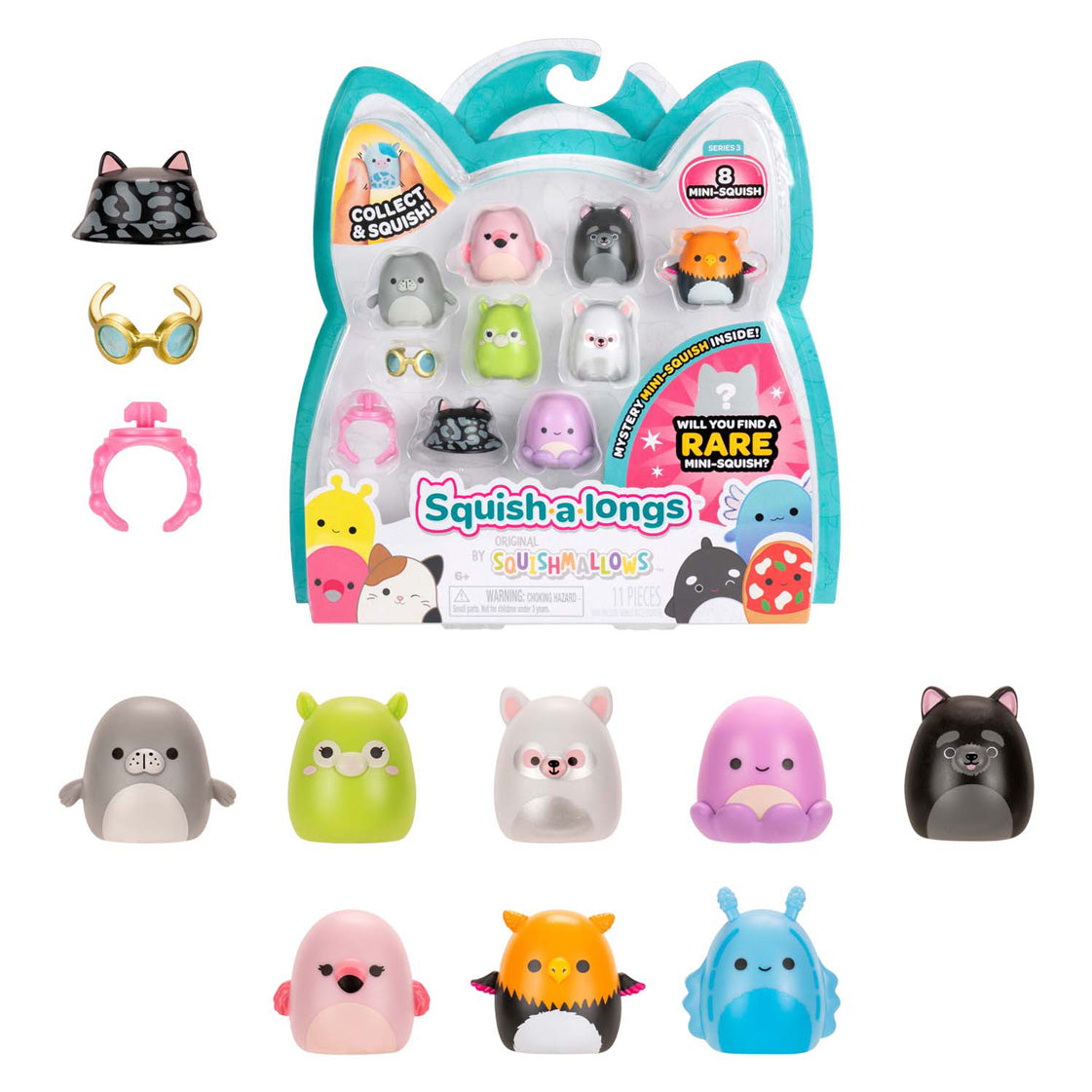Jazwares squishmallows - personaggi giocattolo squish-a-long stile 3 - 8 pz.