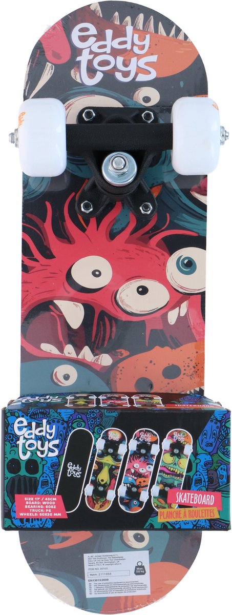 Eddy Toys Monopatín 43 cm - Monopatín para niños con tabla de madera - Monopatín con ejes de PP y ruedas de 50 x 30 mm - Monopatín para patinaje recreativo - 1 variante aleatoria