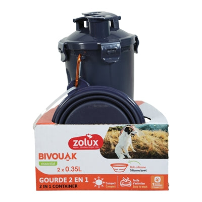 Botella de reisset Zolux Bvk 2in1 con tazón de comida y beber en azul