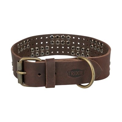 Trixie collar perro remacha grasa rústica de cuero marrón oscuro