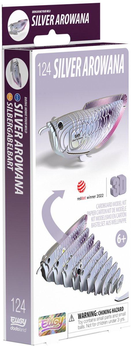 Puzzle 3d Eugy - arowana argentato - animali marini - sostenibile - collezionali tutti - 6 anni