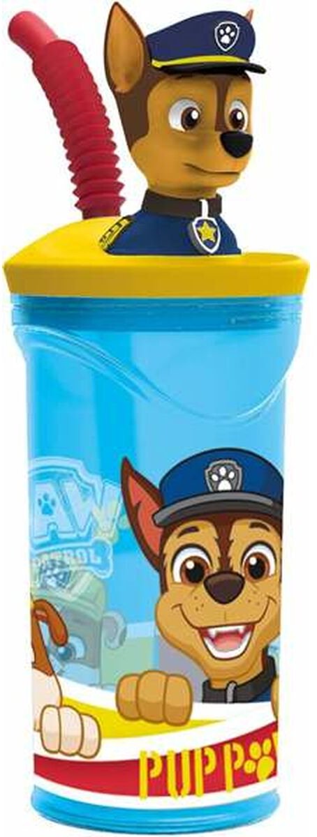 Bicchiere con cannuccia Stor Paw Patrol – 360 ml – riutilizzabile – con personaggio 3D – senza BPA – bicchiere per bambini dai 4 anni – blu trasparente