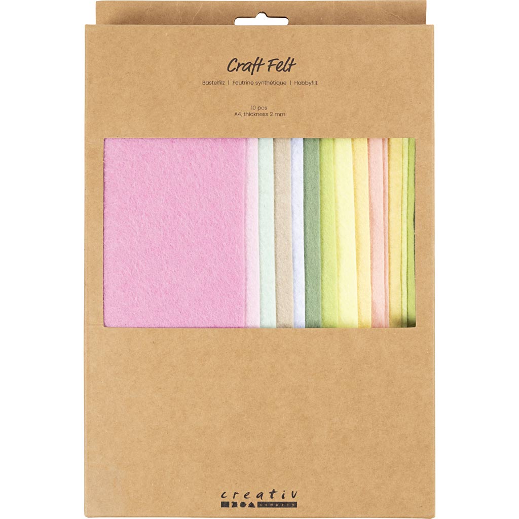 Feltro hobby Creative Company, a4, foglio 210x297 mm, spessore 2 mm, colori pastello, 10 pezzi 1 scatola