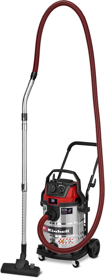 Aspirador eléctrico en seco y húmedo Einhell te-vc 3080 sacl - 1150 w - 220 mbar - 30 l - radio de acción de 8 m - clase de protección contra el polvo l - filtro plisado hepa incl. sistema de limpieza de filtro - toma automática: 2000 w