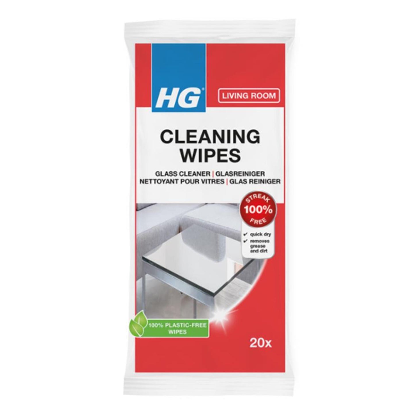 Hg glasreiniger wipes pak a 20 stuks