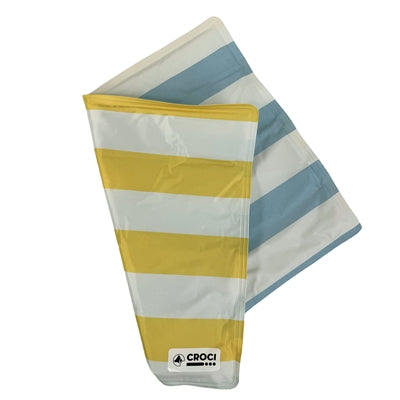 Alfombrilla refrigerante Croci a rayas de doble cara azul amarillo blanco