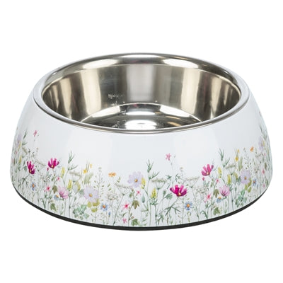 Trixie Cuenco de comida y bebedero con estampado floral, acero inoxidable, blanco, multicolor