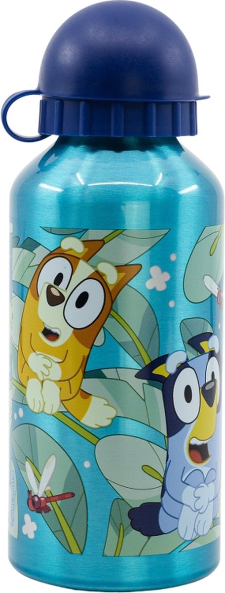 Stor botella de aluminio bluey - 400 ml - ligera - tapón de rosca a prueba de fugas - botella para niños - verde azul oscuro