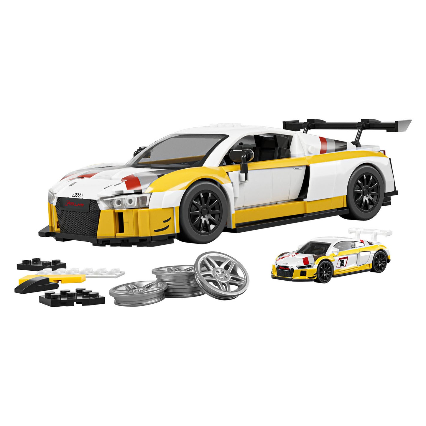 Mattel brick shop hot wheels serie elite - giocattoli da costruzione audi r8 lms del '15 - 820 parti