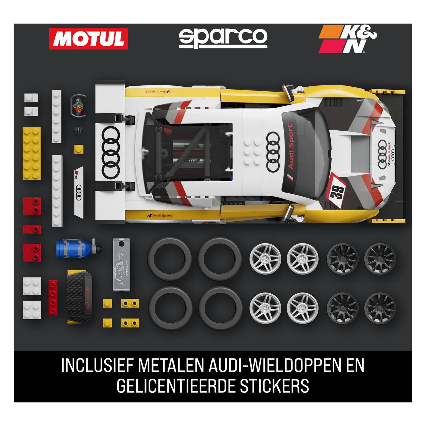 Mattel brick shop hot wheels serie elite - giocattoli da costruzione audi r8 lms del '15 - 820 parti