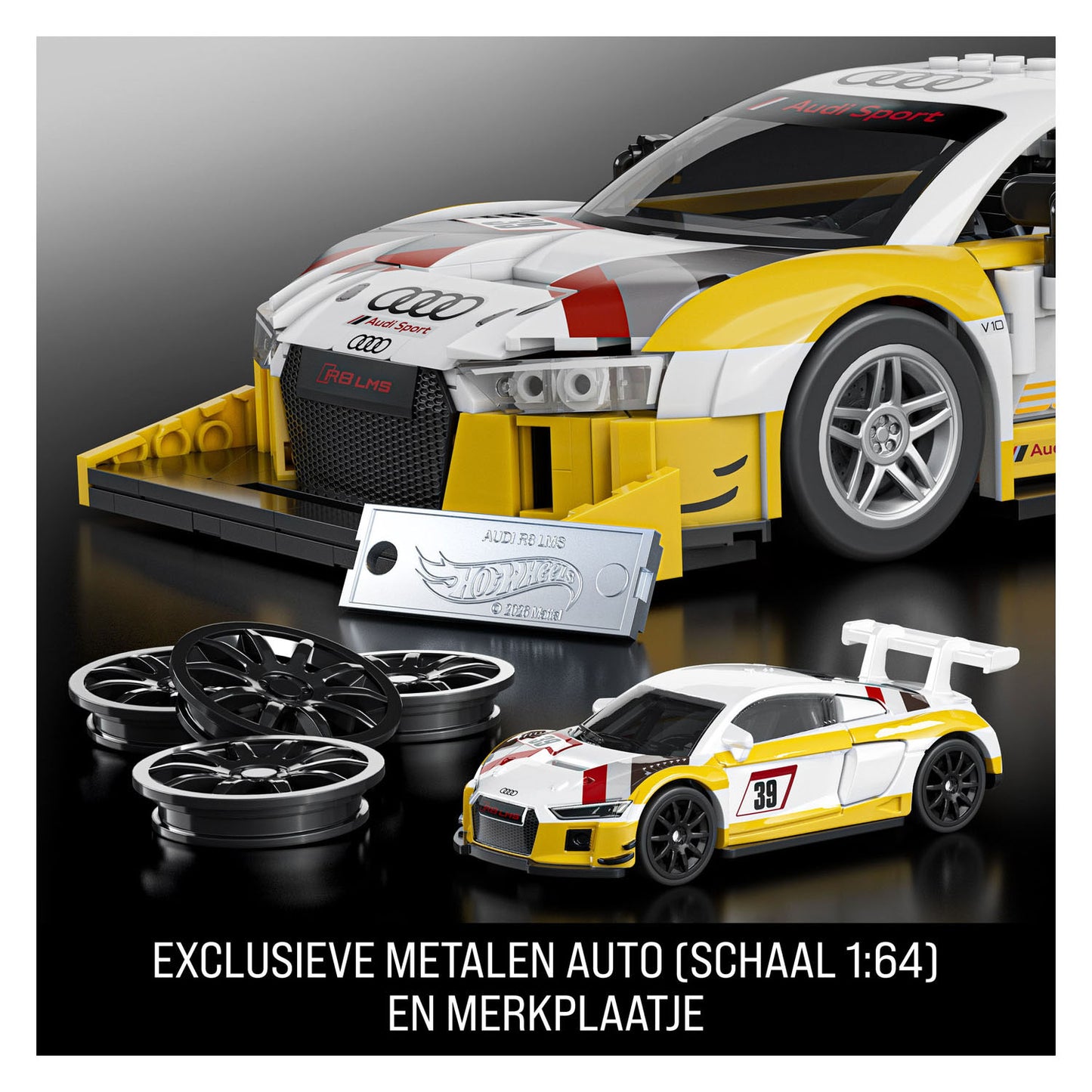Mattel brick shop hot wheels serie elite - giocattoli da costruzione audi r8 lms del '15 - 820 parti