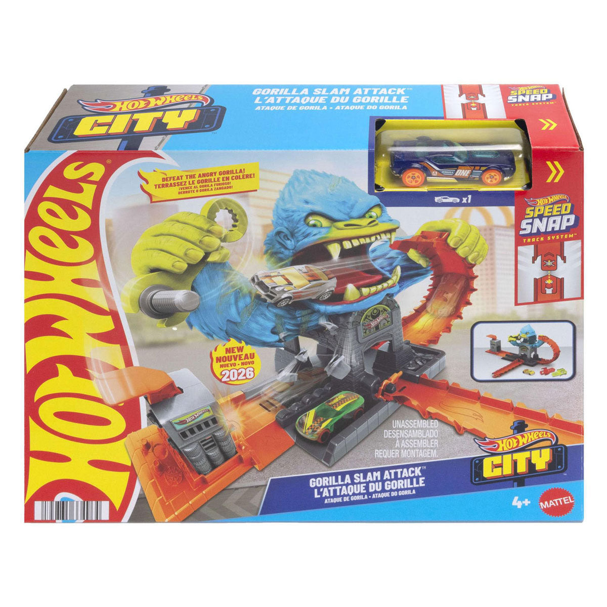 Set da gioco Hot Wheels City Gorilla Attack e macchinina
