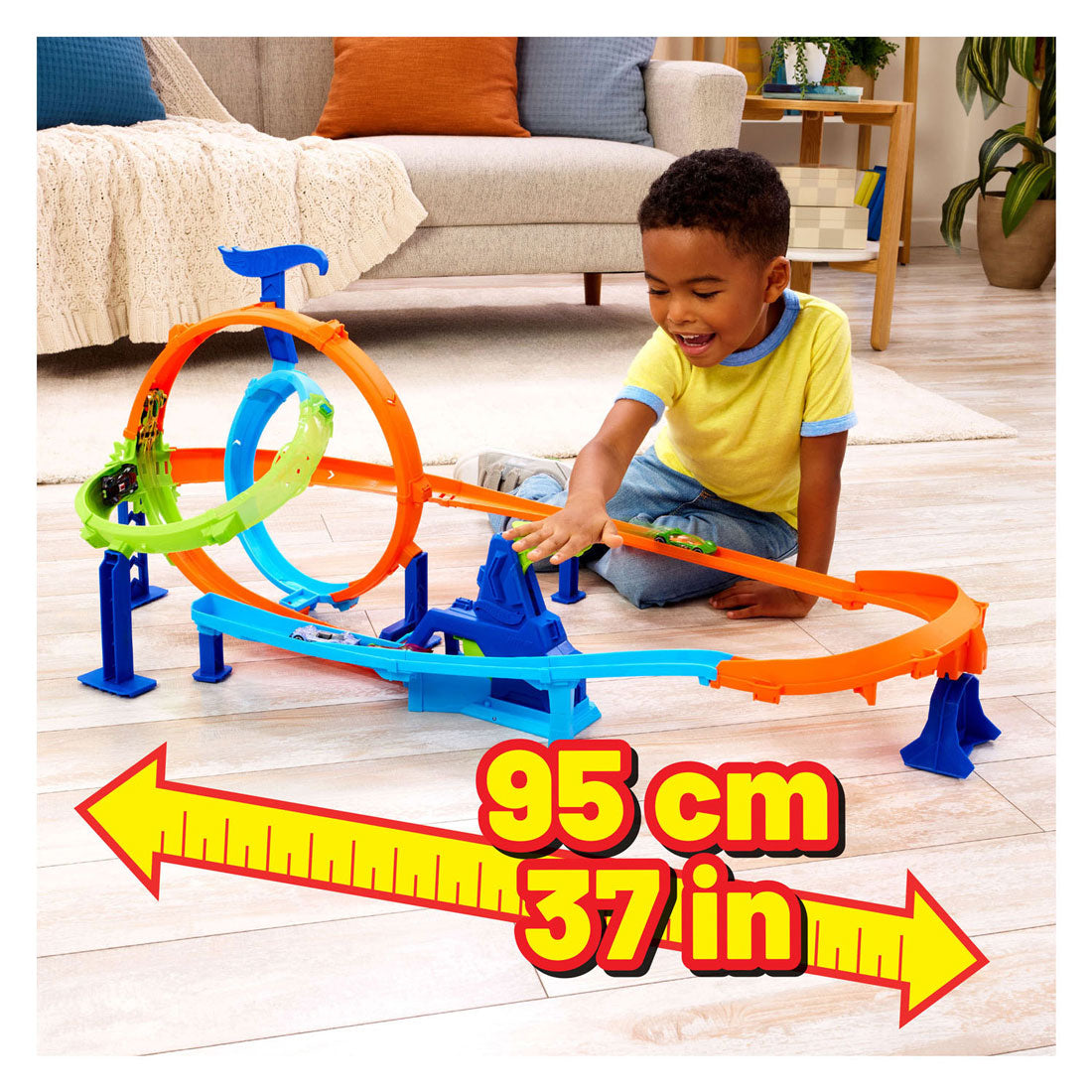Tracce acrobatiche Mattel Hot Wheels, set di piste cicloniche a lancio rapido e macchinina in metallo