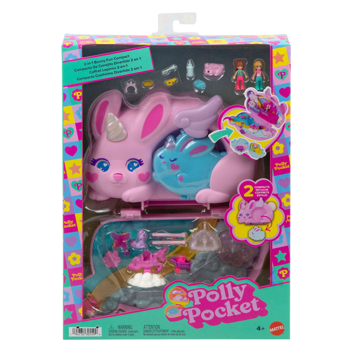 Polly Pocket 2 in 1 coniglietto divertente: borsa con set da gioco compatto
