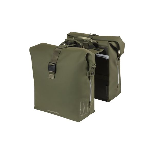 Basil SoHo Bolsa de bicicleta doble Nordlicht Mik - Bolsa de bicicleta verde, impermeable, con iluminación LED, 41L