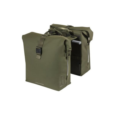 Basil Soho Doppio sacchetto per biciclette Nordlicht Mik - borsa per biciclette verde impermeabile con illuminazione a LED, 41L