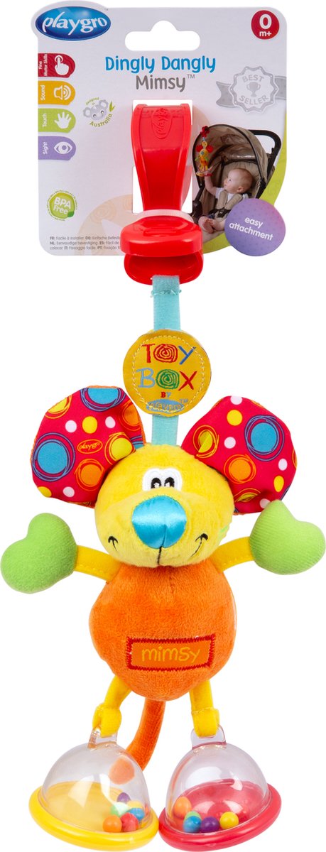 Playgro hangspeeltje mimsy de muis - hangspeeltje - kinderwagenspeeltje - rammelaar - kinderwagenaccessoire - buggyaccessoire- educatief speelgoed - knuffeldier