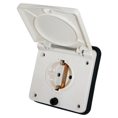 Schuko buiten wandcontactdoos wit voor caravan en camper