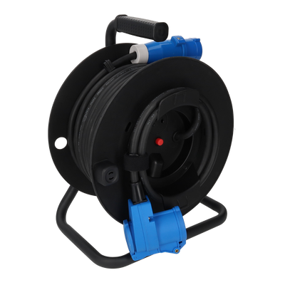 Enrollador de cable 25m cable de neopreno 3x1,5mm² con enchufe CEE y acoplamiento de taller
