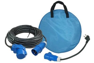 Ngk verleabel 25 metri neoprene 3x 1,5mm² - spina cee e raccordo ad angolo retto - con cavo adattatore francese - in borsa portacavi