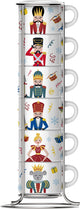 Bialetti nutcracker espressokopjes set 6 stuks met rek – 90 ml – porseleinen espresso kopjes – limited edition - stapelbaar