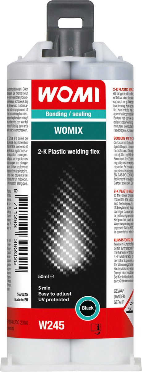 Colla Womi w245 2k – 50 ml nera – adesione estremamente forte – resistente all'usura durevole – multimateriale