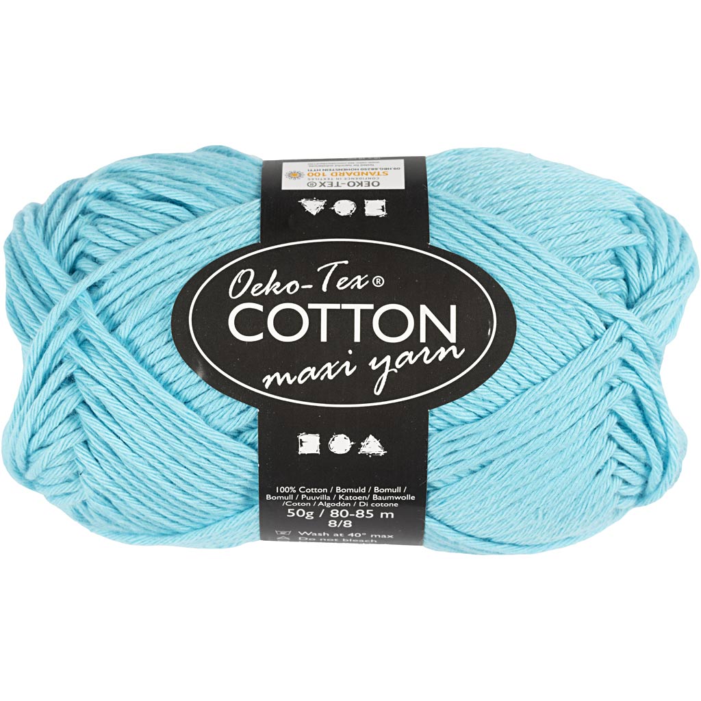 Hilo de algodón Creativ company, talla 8 8, l: 80-85 m, turquesa, 50 g 1 ovillo