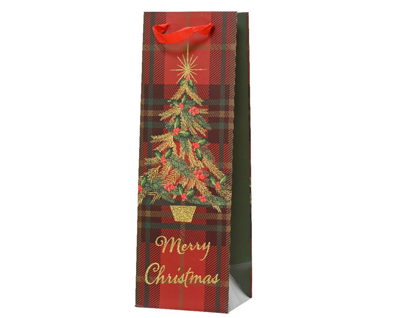 Decoris borsa portabottiglie vino albero di Natale rosso