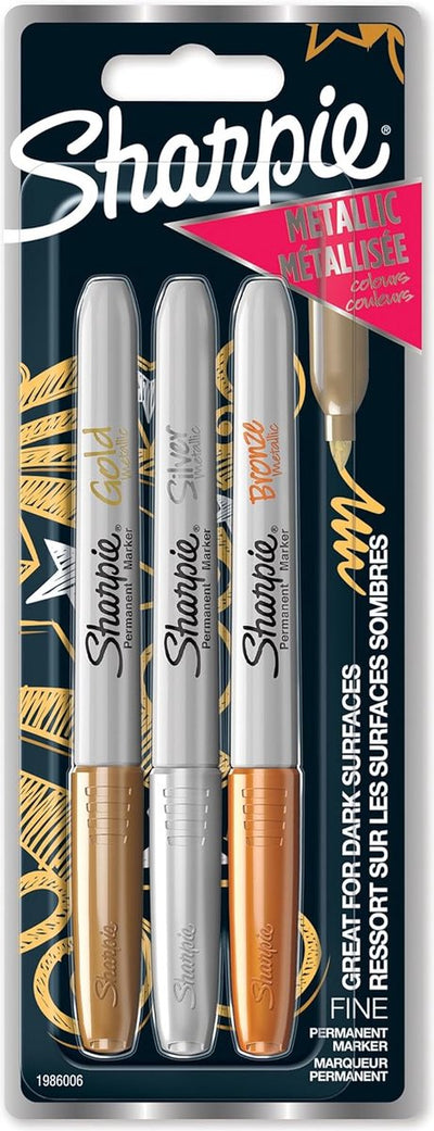 Pennarelli permanenti metallici Sharpie | bel punto | inchiostro oro, argento e bronzo | 3 pezzi