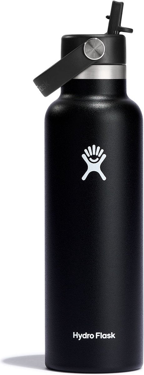 Borraccia Hydro flask bocca standard con tappo a cannuccia flessibile (621 ml) - nera